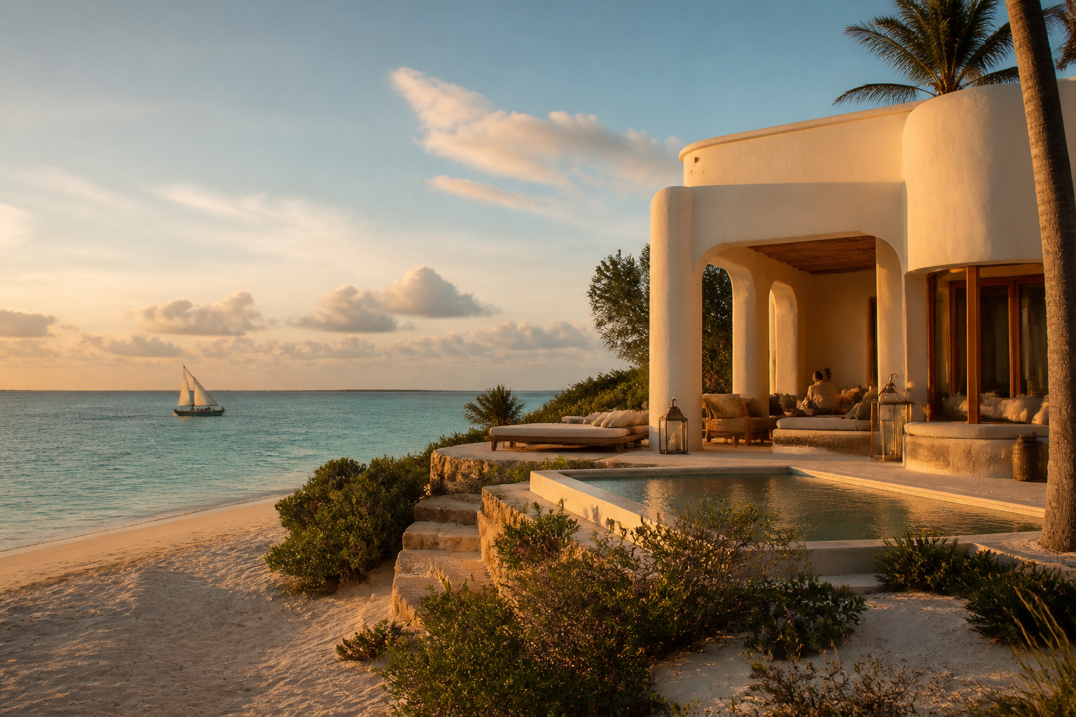 Coastal retreat at golden hour